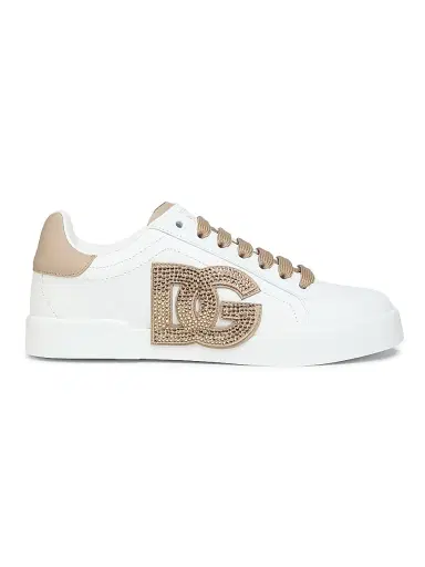 Dolce & Gabbana Women's Portofino Leather Sneakers - Bianco Taupe | Thumbnail 1