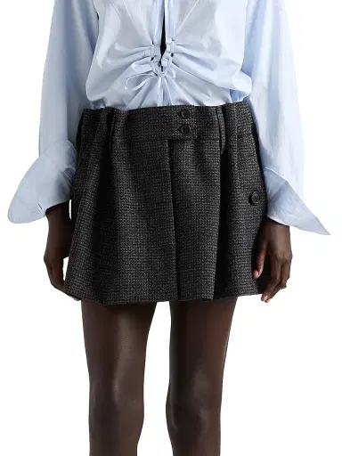 Prada Women's Gingham Check Mouline Wool Miniskirt - Black | Thumbnail 2