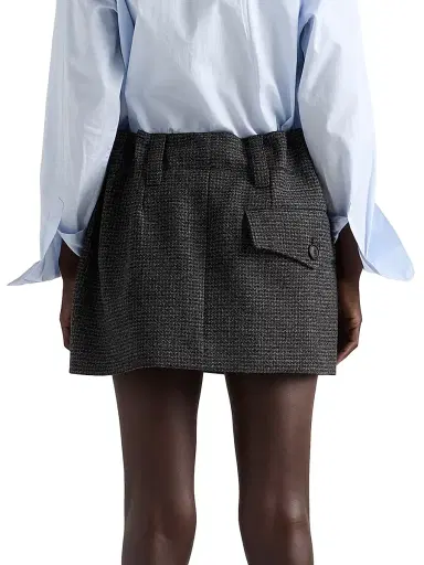 Prada Women's Gingham Check Mouline Wool Miniskirt - Black | Thumbnail 3