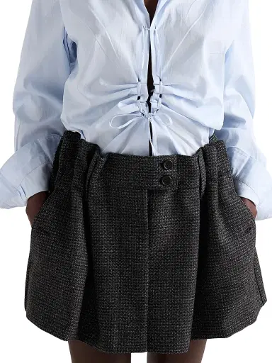 Prada Women's Gingham Check Mouline Wool Miniskirt - Black | Thumbnail 4