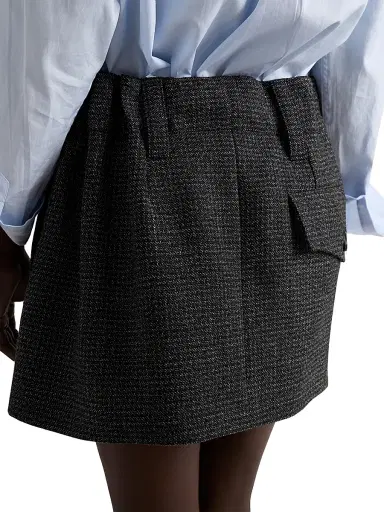 Prada Women's Gingham Check Mouline Wool Miniskirt - Black | Thumbnail 6