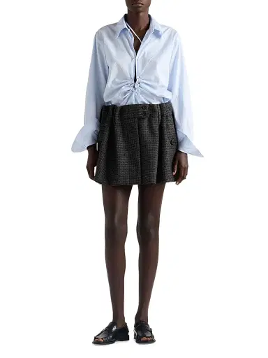 Prada Women's Gingham Check Mouline Wool Miniskirt - Black | Thumbnail 7