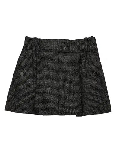 Prada Women's Gingham Check Mouline Wool Miniskirt - Black | Thumbnail 1