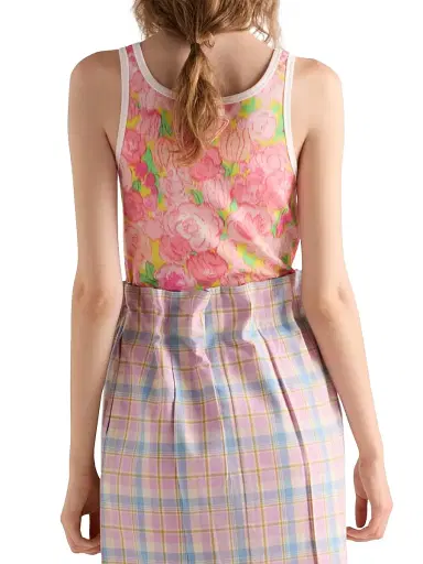Prada Women's Printed Ribbed Knit Cotton Tank Top - Pink | Thumbnail 3