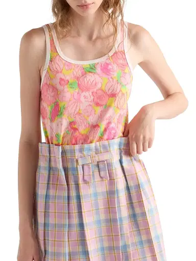 Prada Women's Printed Ribbed Knit Cotton Tank Top - Pink | Thumbnail 4