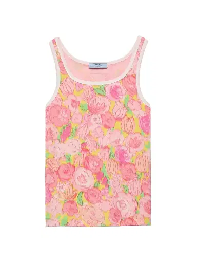 Prada Women's Printed Ribbed Knit Cotton Tank Top - Pink | Thumbnail 1