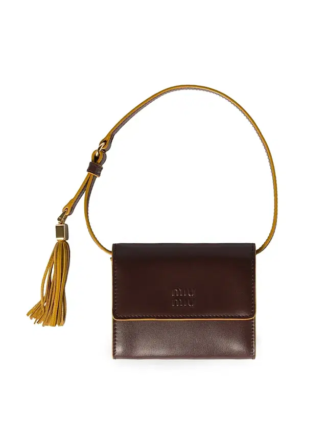 Miu Miu Women's Leather Wallet with Shoulder Strap - Dark Brown