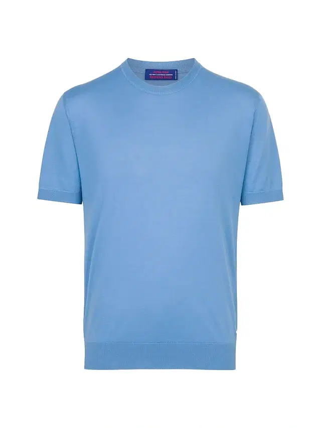 Men's Cashmere and Wool Blend Knit Crewneck Sweater - Blue