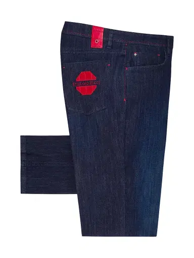 Stefano Ricci Men's Elegant Cotton-Blend Tapered Jeans - Dark Blue - Size 42 | Thumbnail 1 Stefano Ricci Men's Elegant Cotton-Blend Tapered Jeans - Dark Blue - Size 42 | Thumbnail 1