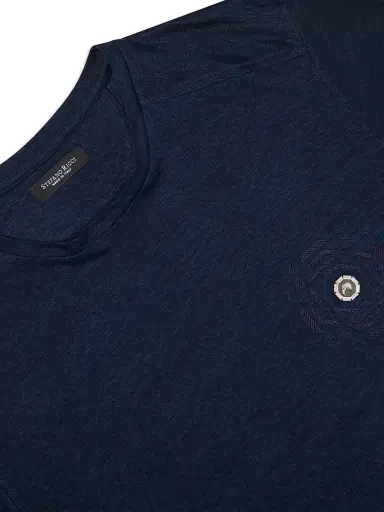 Stefano Ricci Men's Linen T-Shirt with Metallic Detailing - Midnight Blue - Size XL | Thumbnail 2 Stefano Ricci Men's Linen T-Shirt with Metallic Detailing - Midnight Blue - Size XL | Thumbnail 2