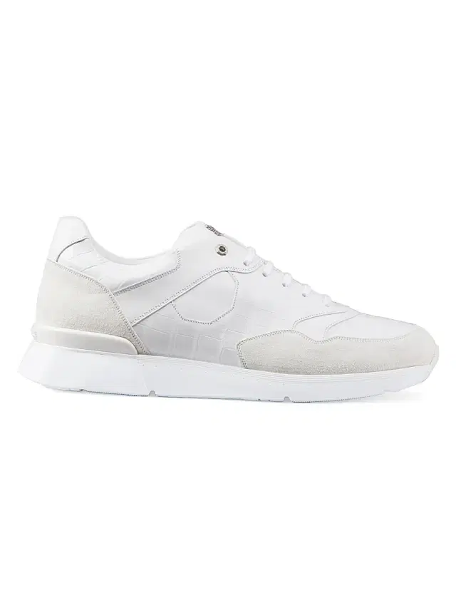 Men's Matted Crocodile Suede Calfskin Sneakers - White