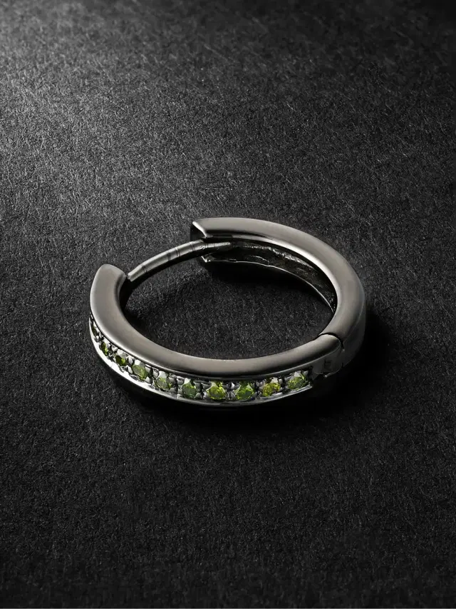 Fortis Medium Blackened Gold Diamond Single Hoop Earring - Men