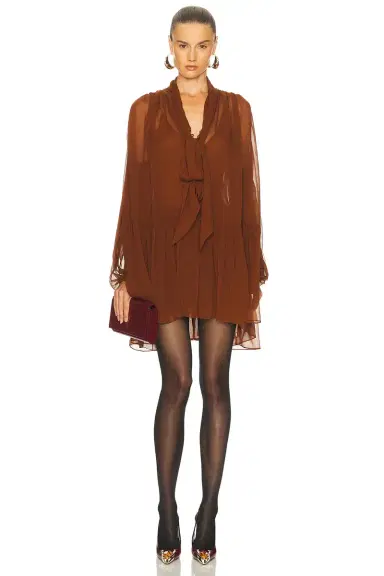 Saint Laurent Sheer Long Sleeve Mini Dress | Thumbnail 1 Saint Laurent Sheer Long Sleeve Mini Dress | Thumbnail 1