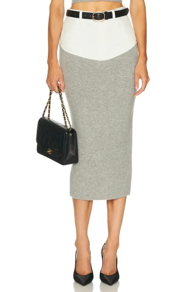 self-portrait Knit Denim Insert Midi Skirt