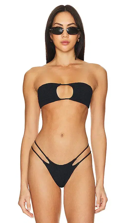 Indah Janice Solid Smocked Bandeau Bikini Top
