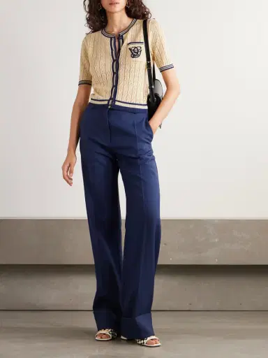 Valentino Garavani Embroidered Striped Pointelle-knit Linen-blend Cardigan | Thumbnail 2 Valentino Garavani Embroidered Striped Pointelle-knit Linen-blend Cardigan | Thumbnail 2