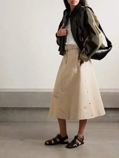 Moncler Belted Cotton-gabardine Midi Skirt | Thumbnail 2