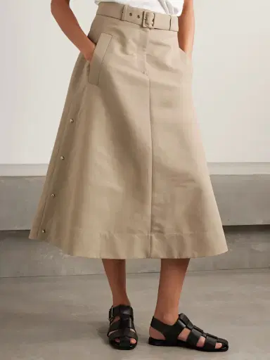 Moncler Belted Cotton-gabardine Midi Skirt | Thumbnail 3