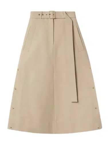 Moncler Belted Cotton-gabardine Midi Skirt | Thumbnail 1