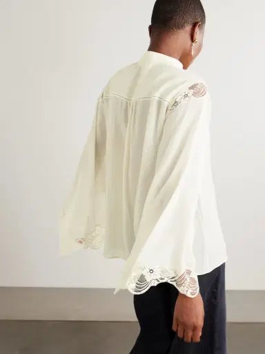 Chloé Embroidered Lace-trimmed Organic Silk-georgette Blouse | Thumbnail 3 Chloé Embroidered Lace-trimmed Organic Silk-georgette Blouse | Thumbnail 3