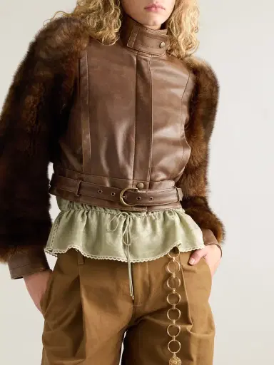 Chloé Cropped Shearling-trimmed Leather Jacket | Thumbnail 3 Chloé Cropped Shearling-trimmed Leather Jacket | Thumbnail 3