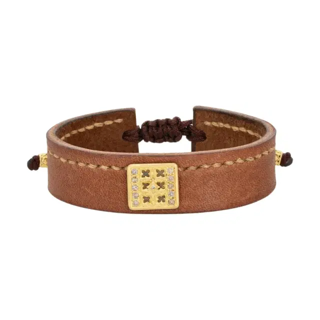 Armenta Armenta 18K Yellow Gold, Blackened Sterling Silver & Leather Champagne Diamond Bracelet by The Solist