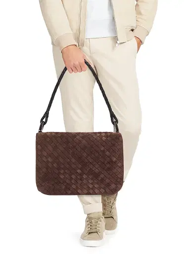 Bottega Veneta Men's Swin Intrecciato Suede Shoulder Bag | Thumbnail 2 Bottega Veneta Men's Swin Intrecciato Suede Shoulder Bag | Thumbnail 2