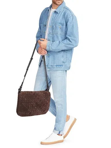 Bottega Veneta Men's Swin Intrecciato Suede Shoulder Bag | Thumbnail 3 Bottega Veneta Men's Swin Intrecciato Suede Shoulder Bag | Thumbnail 3