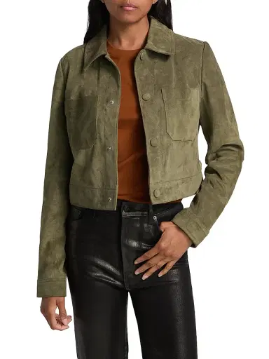 FRAME Women's The Small Suede Crop Jacket - Cypress | Thumbnail 3