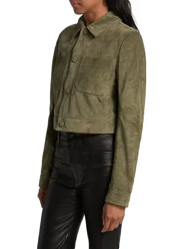 FRAME Women's The Small Suede Crop Jacket - Cypress | Thumbnail 4