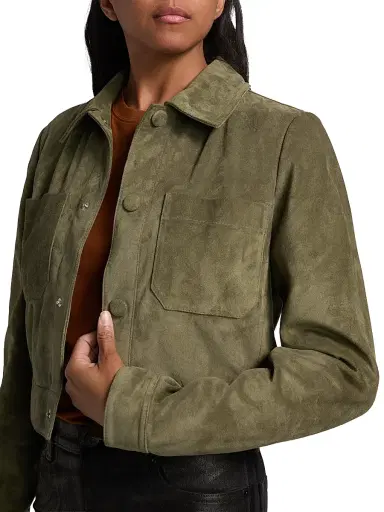 FRAME Women's The Small Suede Crop Jacket - Cypress | Thumbnail 6