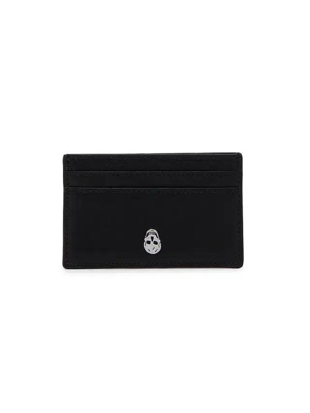 Men's Skull Leather Card Case - Black Silver Men's Skull Leather Card Case - Black Silver