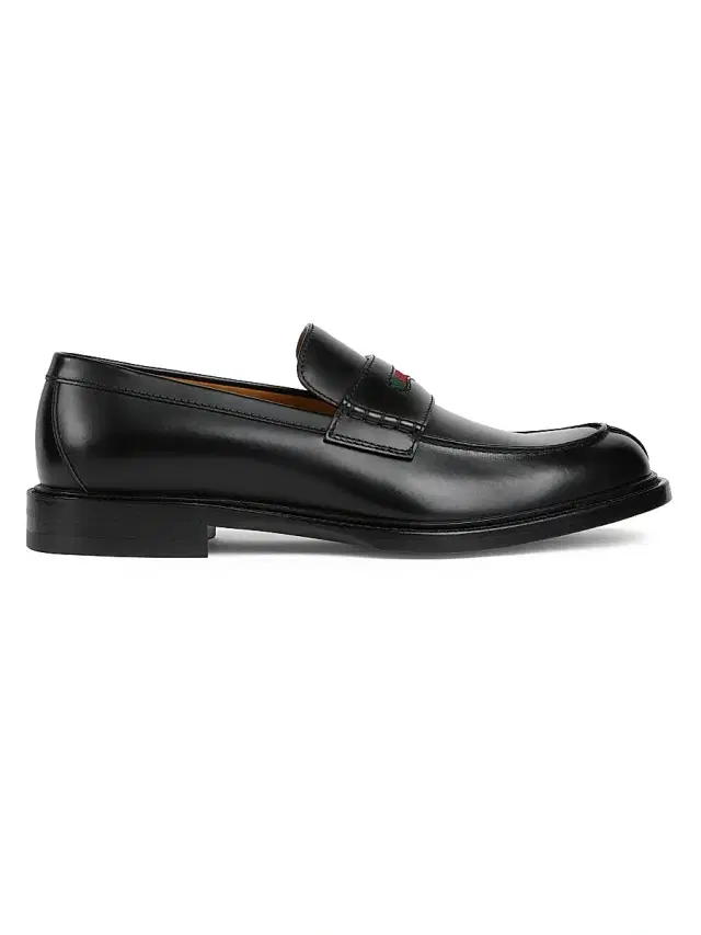 Men's William Web Leather Penny Loafers - Black