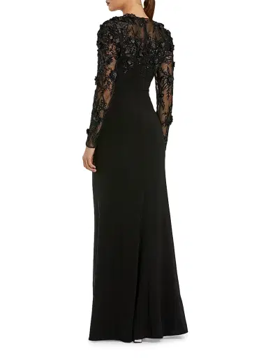 Mac Duggal Women's Floral Embellished Long-Sleeve Column Gown - Black - Size 18 | Thumbnail 2