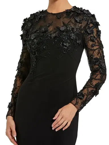 Mac Duggal Women's Floral Embellished Long-Sleeve Column Gown - Black - Size 18 | Thumbnail 3