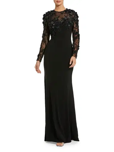 Mac Duggal Women's Floral Embellished Long-Sleeve Column Gown - Black - Size 18 | Thumbnail 1