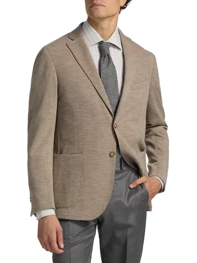 Saks Fifth Avenue Men's COLLECTION Wool-Blend Jersey Sport Coat - Taupe - Size 48 | Thumbnail 3