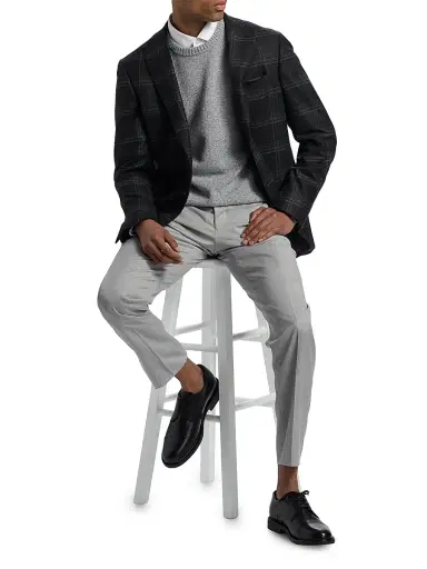 Saks Fifth Avenue Men's COLLECTION Plaid Wool-Blend Blazer - Black - Size 48 | Thumbnail 2