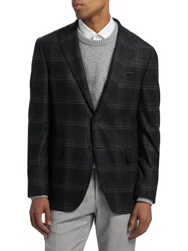 Saks Fifth Avenue Men's COLLECTION Plaid Wool-Blend Blazer - Black - Size 48 | Thumbnail 3