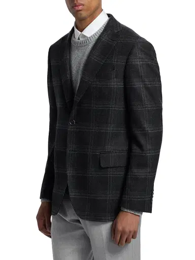 Saks Fifth Avenue Men's COLLECTION Plaid Wool-Blend Blazer - Black - Size 48 | Thumbnail 4