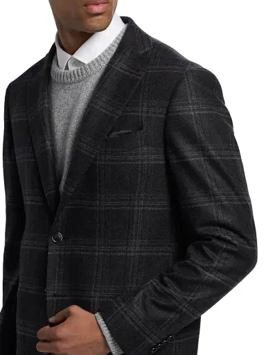 Saks Fifth Avenue Men's COLLECTION Plaid Wool-Blend Blazer - Black - Size 48 | Thumbnail 6
