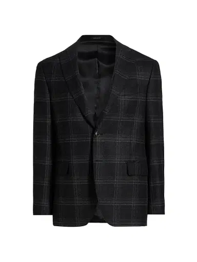Saks Fifth Avenue Men's COLLECTION Plaid Wool-Blend Blazer - Black - Size 48 | Thumbnail 1