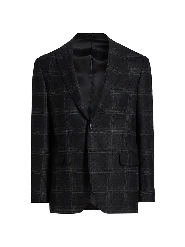 Saks Fifth Avenue Men's COLLECTION Plaid Wool-Blend Blazer - Black