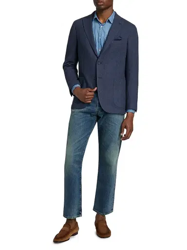 Saks Fifth Avenue Men's Herringbone Wool-Blend Sport Coat - Navy - Size 48 | Thumbnail 2