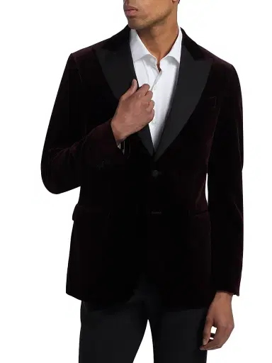 Saks Fifth Avenue Men's COLLECTION Velvet Formal Peak Lapel Jacket - Bordeaux - Size 48 | Thumbnail 3 Saks Fifth Avenue Men's COLLECTION Velvet Formal Peak Lapel Jacket - Bordeaux - Size 48 | Thumbnail 3