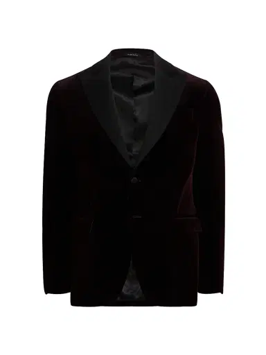 Saks Fifth Avenue Men's COLLECTION Velvet Formal Peak Lapel Jacket - Bordeaux - Size 48 | Thumbnail 1 Saks Fifth Avenue Men's COLLECTION Velvet Formal Peak Lapel Jacket - Bordeaux - Size 48 | Thumbnail 1