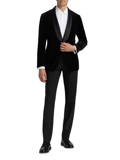 Saks Fifth Avenue Men's COLLECTION Velvet Formal Shawl Jacket - Black - Size 48 | Thumbnail 2