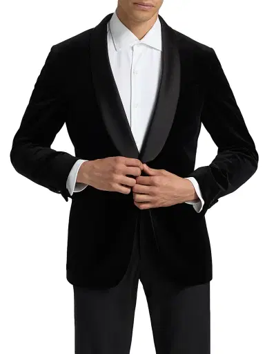 Saks Fifth Avenue Men's COLLECTION Velvet Formal Shawl Jacket - Black - Size 48 | Thumbnail 3