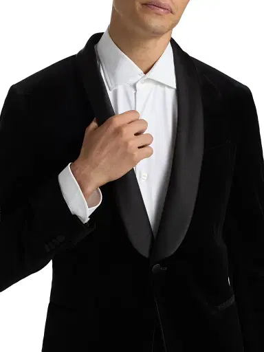 Saks Fifth Avenue Men's COLLECTION Velvet Formal Shawl Jacket - Black - Size 48 | Thumbnail 6