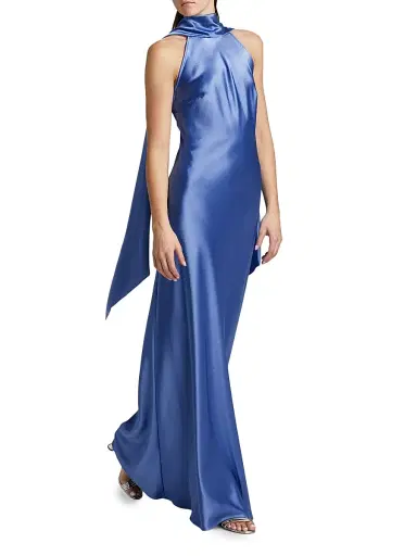 Talbot Runhof Women's Halterneck Slip Gown - Cornflower | Thumbnail 2 Talbot Runhof Women's Halterneck Slip Gown - Cornflower | Thumbnail 2